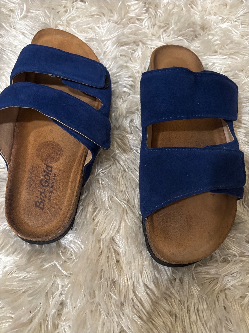 Women's Blue Suede Dual-Strap Sandals